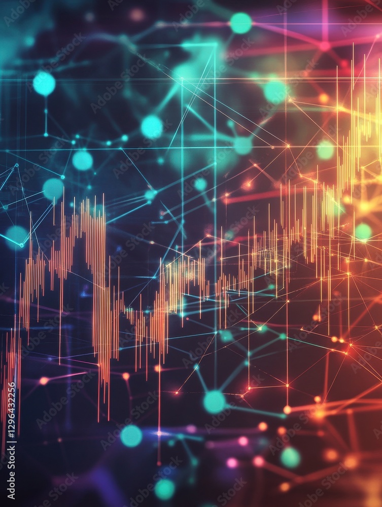 Poster cryptocurrency stock chart on futuristic hud background with blockchain polygon peer to peer network