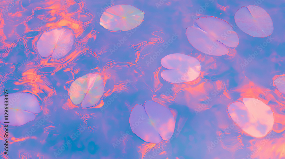 Poster tranquil lily pads floating on vibrant water surface for nature design