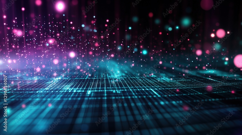 Poster abstract technology background featuring glowing lights and digital patterns in a modern design