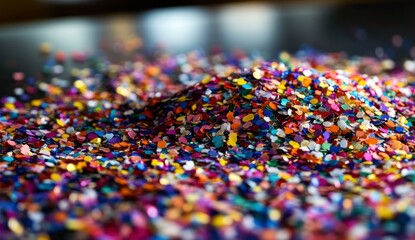 Fototapeta premium Vibrant Multicolored Glitter Pile on a Dark Background