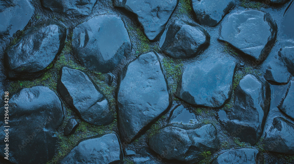 Poster wet stone texture with dark moss for natural background and design