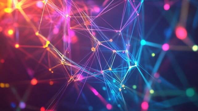 A vibrant plexus-inspired background, a kaleidoscope of interconnected nodes and glowing lines, ideal for a captivating and informative presentation on the intricate workings of science and