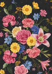 Elegant Floral Pattern: Vibrant Flowers in a Seamless Design, Perfect for Wallpaper, Textiles, and Creative Projects
