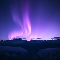 A dreamy purple aurora shining in the night sky.