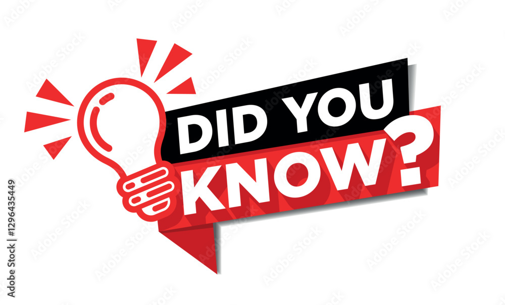 Poster did you know label design with light bulb, ribbon and rays. vector on transparent background.