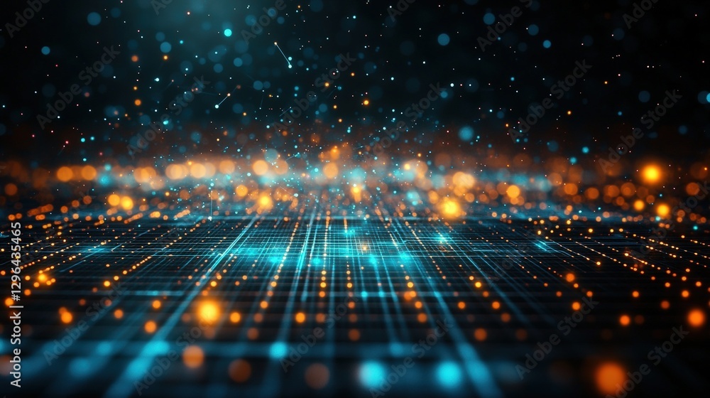 Poster abstract technology background featuring glowing lights and digital patterns in vibrant colors