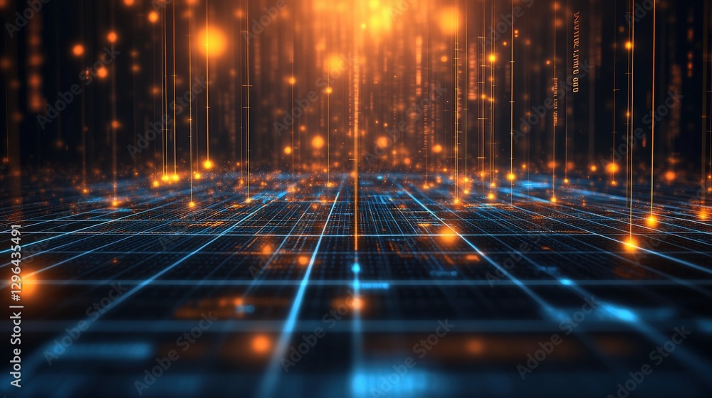 Poster dark glowing abstract background with luminous lights creating a vibrant and dynamic visual effect