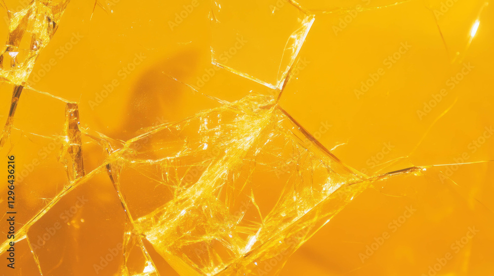 Poster abstract yellow broken glass texture with web-like cracks