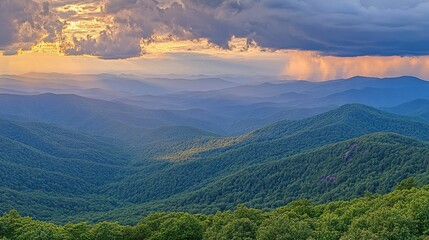 Fototapeta premium Golden Evening Light Over Majestic Mountain Range