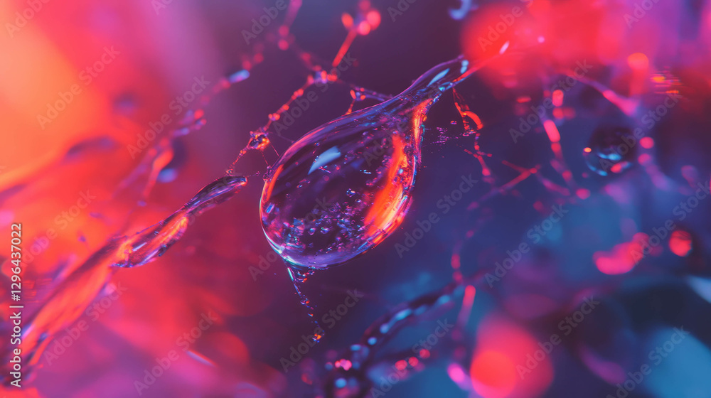 Poster intricate macro view of dewdrop on spiderweb with vivid colors