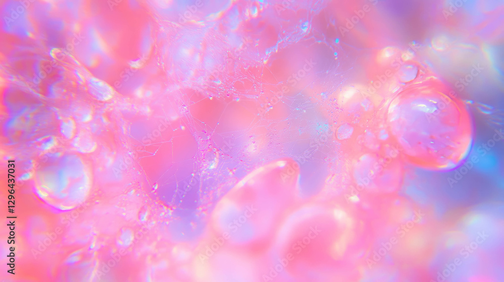 Poster macro shot of dewdrop on intricate spiderweb with vibrant color blend