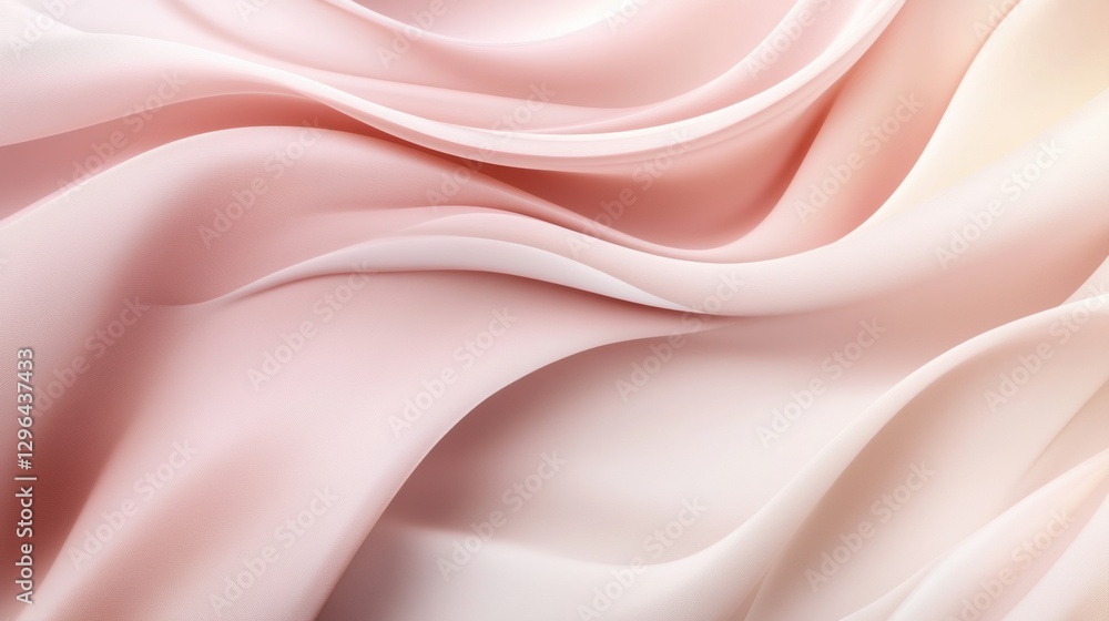 Poster soft pink fabric layered elegantly, creating gentle waves and folds in natural light for a serene ae