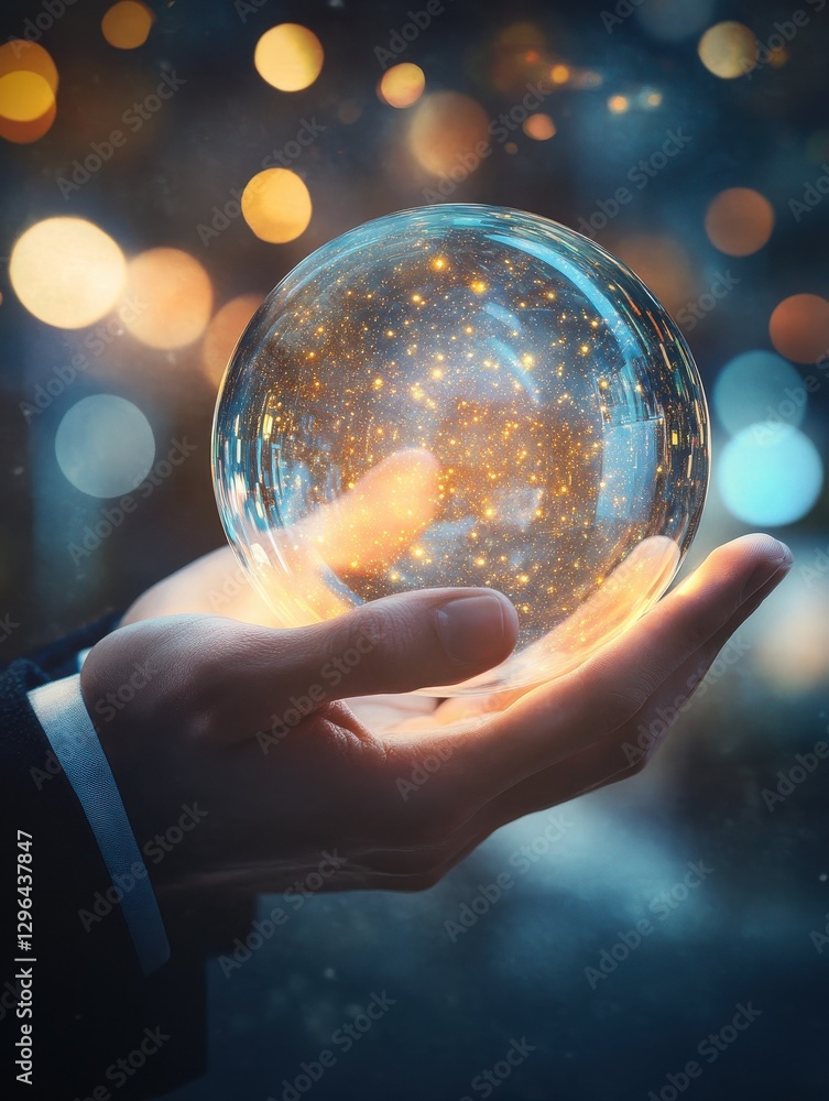 Aufkleber close up of businessman hand holding glowing round cloud hologram on blurry bokeh background. cloud 
