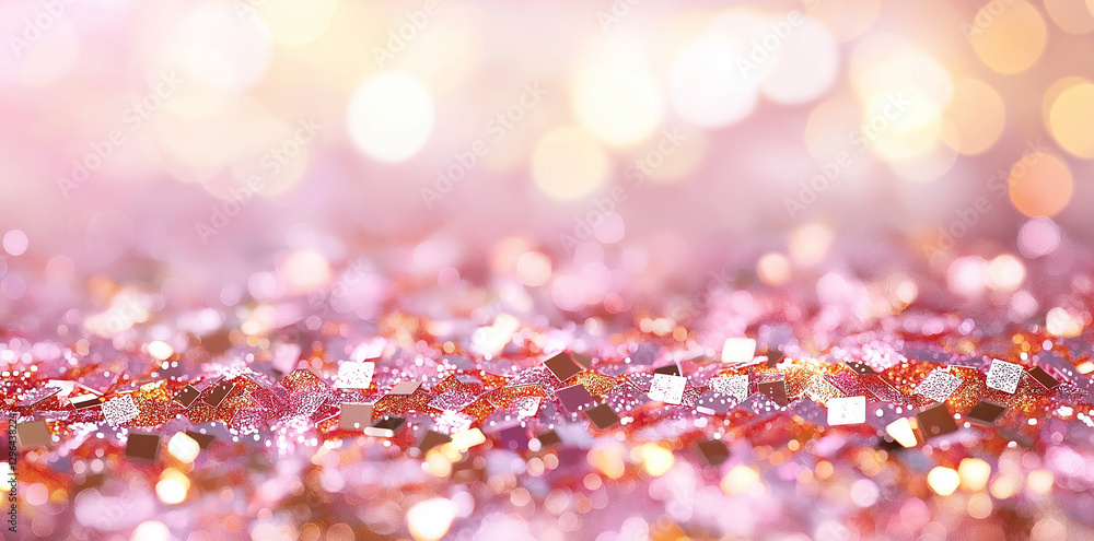 Poster shimmering pink sequin texture with sparkling bokeh background creates festive and vibrant atmospher