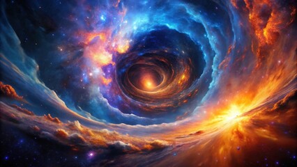 Cosmic Vortex A Celestial Tapestry of Fire and Ice, Swirling Nebulae and Distant Stars in a Breathtaking Intergalactic Scene