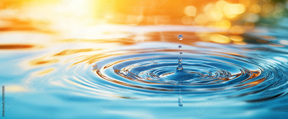 Poster ripples on water surface create serene and tranquil scene, with drop of water creating concentric ci