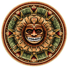 Obraz premium A mandala that is in Polynesian style and features a tiki face in the center