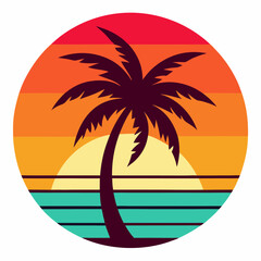 Palm tree silhouette  on the beach