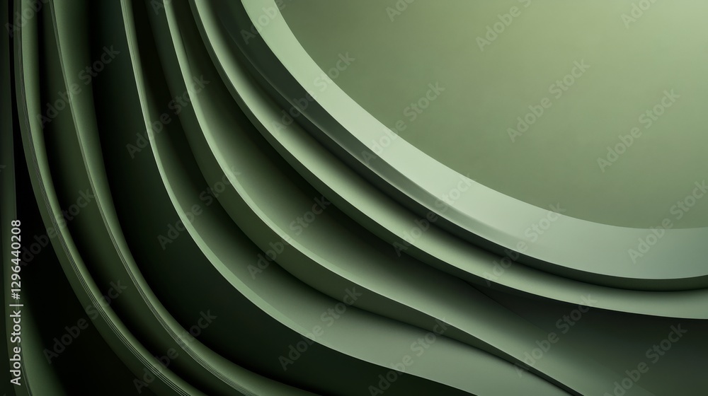 Poster green abstract layered geometric shapes creating a curved visual pattern