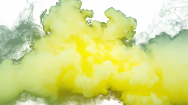 Neon  yellow  smoke cloud vapor isolated on transparent white background