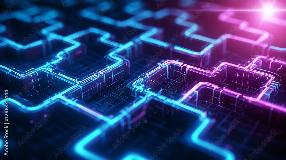 Poster vibrant maze with neon glowing elements creates captivating visual experience, showcasing intricate 