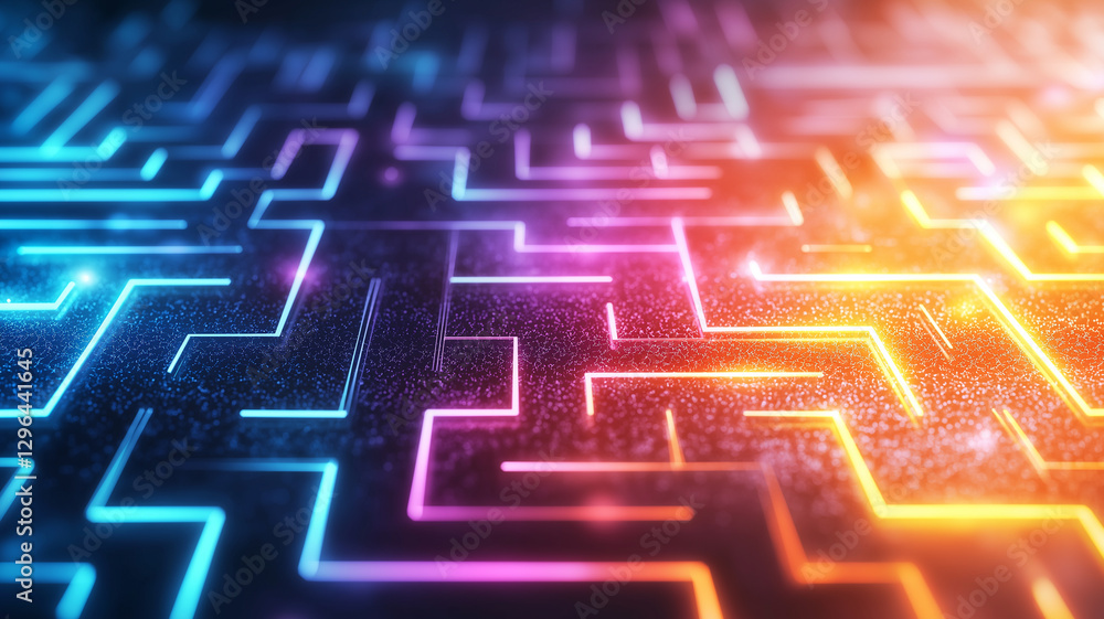 Aufkleber vibrant abstract background featuring glowing maze pattern with neon colors. intricate design create