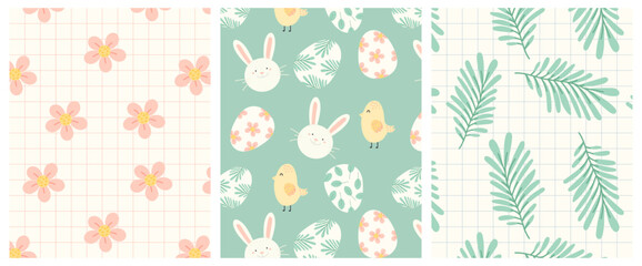 Cute Easter and Spring Themed Seamless Patterns
