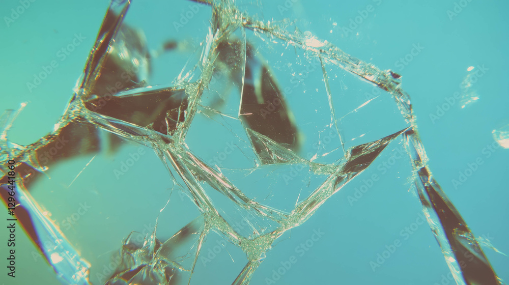 Aufkleber abstract display of broken glass with clear fragments on a blue background