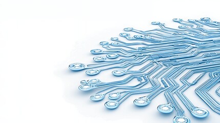Abstract Blue Circuit Board Pathways on White Background