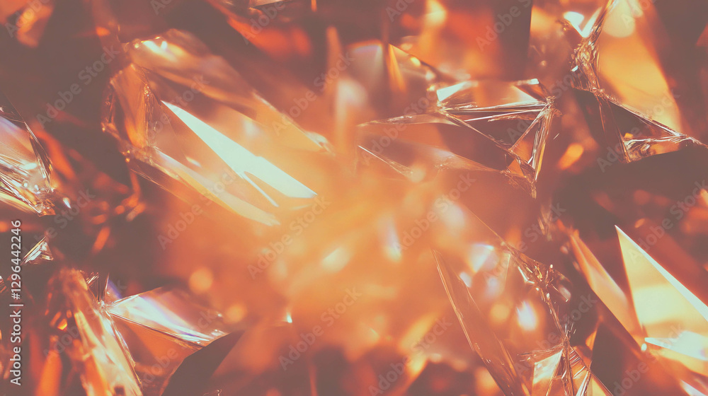 Poster geometric patterns in shattered glass texture with warm hues for bold design themes