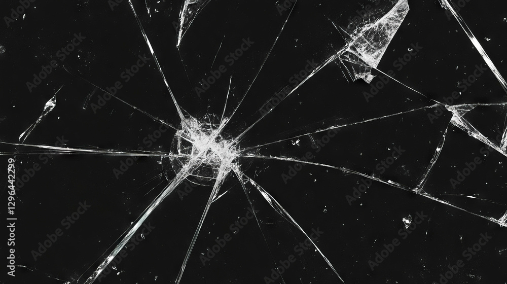 Poster Intricate patterns of broken glass jagged edges on black background for design projects