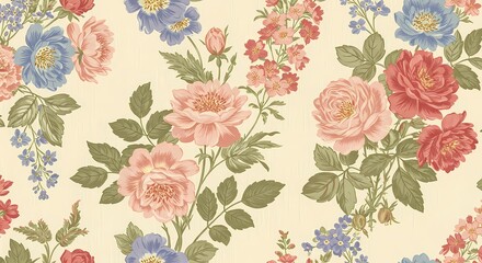 Elegant Floral Pattern: Vibrant Flowers in a Seamless Design, Perfect for Wallpaper, Textiles, and Creative Projects