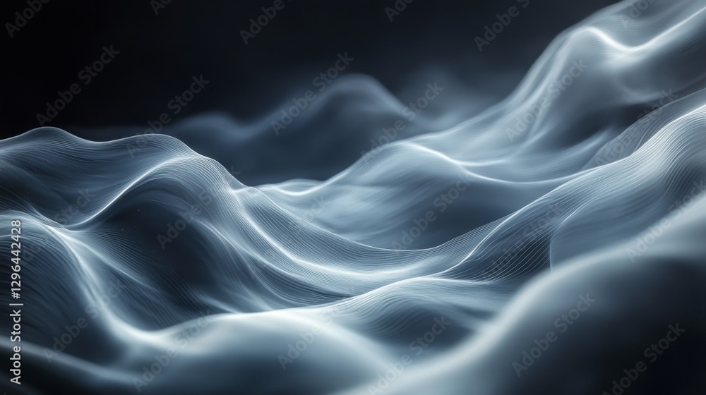 Poster abstract rendering of undulating glowing light across a landscape