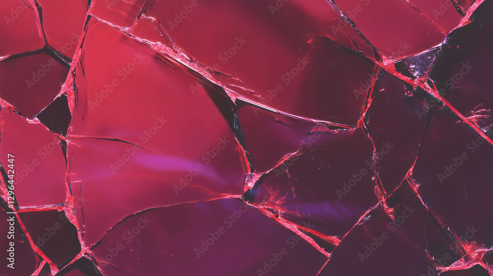 Poster Abstract red texture background with intricate broken glass cracks for creative design