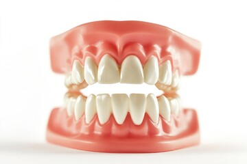 Obraz premium Clear plastic teeth model showing upper and lower dentition for educational or training purposes.