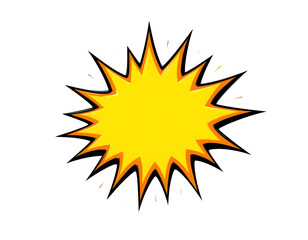 A vibrant comic-style explosion with sharp black outlines and a glowing yellow-orange center. Dynamic energy bursts outward, creating a striking impact effect.