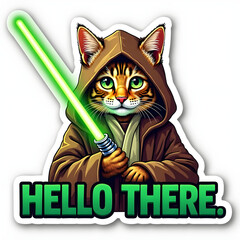 Cat with Green Lightsaber. A fierce yet adorable feline warrior dressed as a Jedi, wielding a glowing green lightsaber. Perfect for sci-fi and cat lovers alike