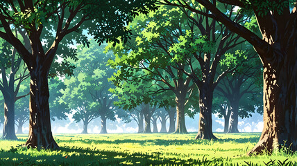 Obraz premium a mesmerizing image captures a forest filled with towering trees. The sunlight creates a magical atmosphere