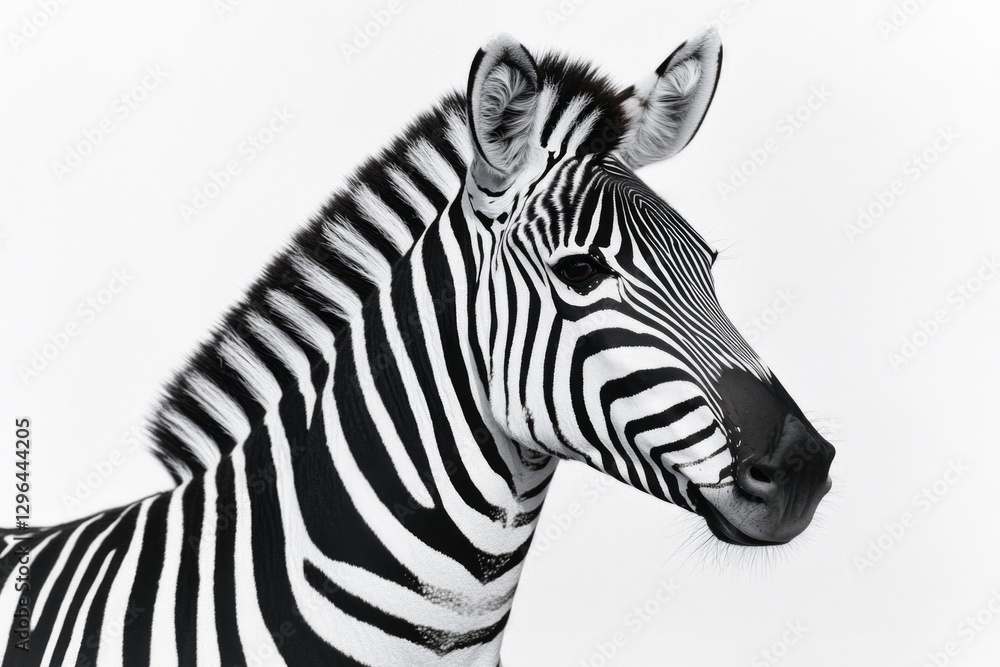 Poster a zebra is standing in front of a white background. the zebra is the main focus of the image, and it