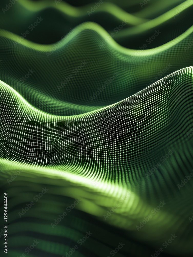 Aufkleber abstract light green grid waves on dark background. technology concept. 3d rendering