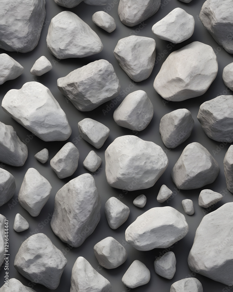 Aufkleber close-up shot of a grey background with natural stones of different sizes laid out in an interesting