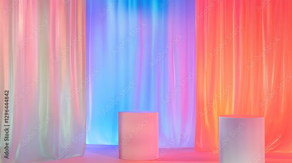 Aufkleber vibrant gradient podium display with colorful draped backgrounds for creative design