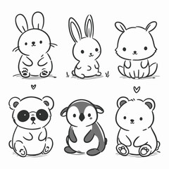 Hand-drawn Cute Hand Drawn cartoon animals illustrations 3 illustration in a detailed and artistic style