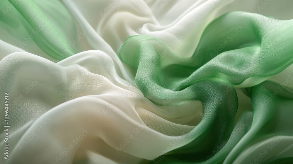 Poster a piece of fabric with a green and white pattern. the fabric is folded and has a wavy texture
