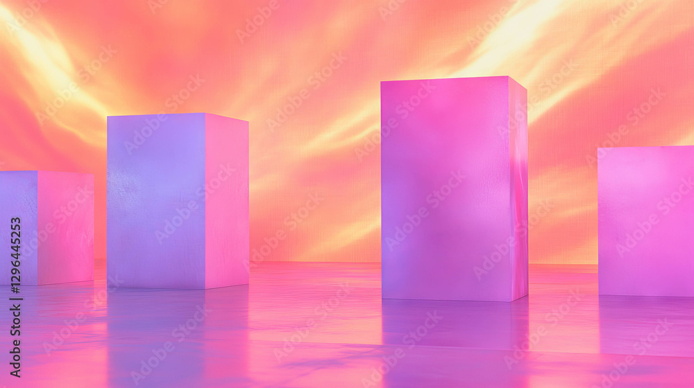 Poster vibrant podiums against colorful gradient background for creative design