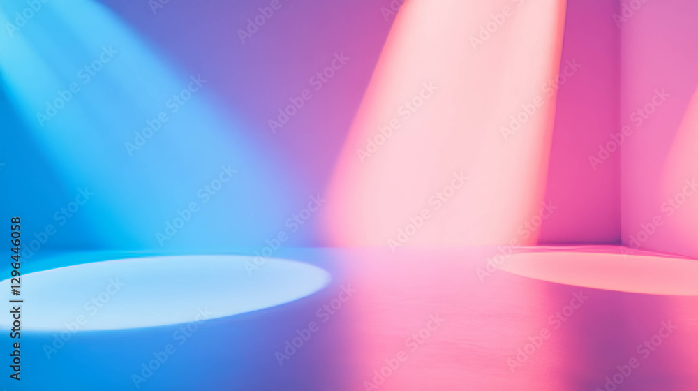 Poster vibrant spotlight on podiums with colorful light effect for event design