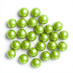 Glossy Green Decorative Pearls on White Background for Crafts