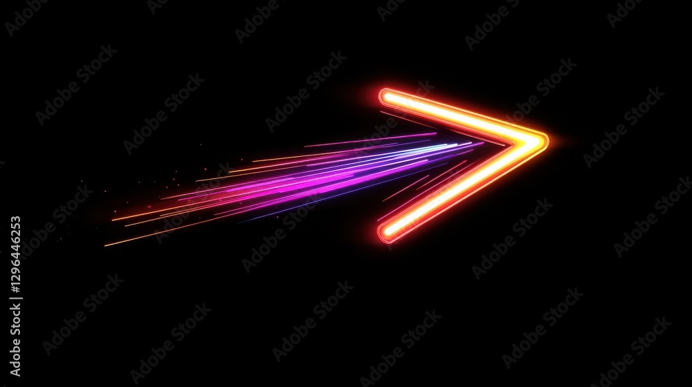 Poster upward pointing arrow made of vibrant glowing beams in colorful tones creating a dynamic sense of sp