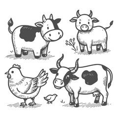 Hand-drawn Hand Drawm baby farm animals 02 illustration in a detailed and artistic style