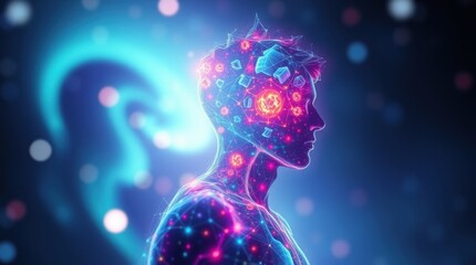 Naklejka premium Exploring the depths of consciousness through vibrant energy and abstract forms during a cosmic journey of self-discovery
